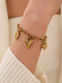 1 件时尚波西米亚风不锈钢手链，适合女士心形串珠手链珠宝礼物，适合女性日常佩戴