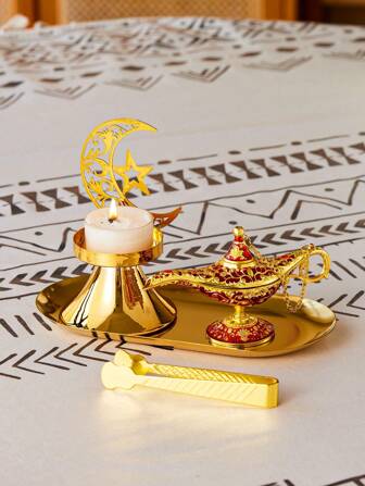 4 st ljushållare rökelsebrännare set, magisk lampa rökelse brännare, metall ljushållare rökelse brännare, aromaterapi luftrenare, Zen dekoration, arabisk stil, koleld Aromaterapi brännare - Lämplig för yoga, spa aromaterapi, kontor och heminredning