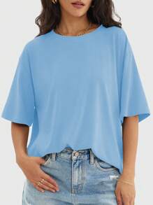 Speed mate [Printemps/Été] Tee-shirts basiques à manches courtes col rond oversize pour femmes, hauts de sport