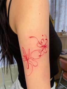 Cyan sea 1pc Waterproof, Sweat-Proof, Non-Reflective Temporary Tattoo Sticker, High-End Abstract Floral And Line Design, Suitable For Fashionable Individuals