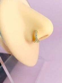 1pc Copper Alloy Nose Ring With Wave, Chevron, Butterfly, 5 Rhinestones Design, Delicate Rhinestone Nose Hoop Nose Piercing Jewelry, Fashionable Versatile Nose Ring For Women