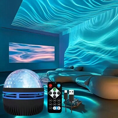 1pc Wave Design Projection Lamp, Multi-Functional USB Night Light With Various Color Modes And Remote Control, Starry Sky Projector Night Light For Bedroom Atmosphere, Perfect Gift For Birthday And Holiday, Friends, Lover, Bestie (Remote Control Style Random)