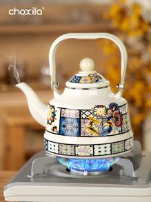 choxila 1pc Enamel Porcelain Teapot Kettle Ancient Clock Pot Painted Enamel Pot Thickened Gas Induction Cooker Common, For Outdoor, Camping