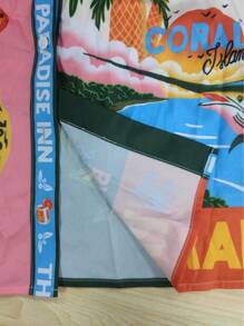 YI XUAN Plus Size Women's Two Pieces Set, Boho Beach Palm Tree Print, Casual Top And Pants