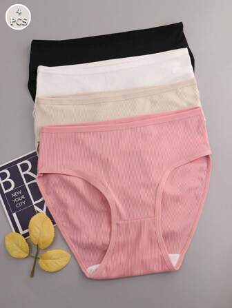 4 件装女士高腰宽松舒适牛奶丝材质运动三角内裤