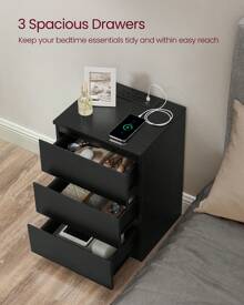 VASAGLE Bedside Table With Charging Station, Side End Table With 3 Drawers, 2 AC Outlets, 2 USB Ports, Bevelled Drawer Fronts, For Living Room, Bedroom, Study, Modern - UK Plug(220-240V) - View 3