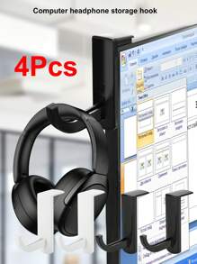 4pcs Headphone Holder, Computer Headphone Storage Hook, Gaming Headset Hanger, Headphone Rack For Home PC Headphones, Headphone Accessories, Monitor Headset Hook, Headphone Stand, Wall Mounted Headphone Organizer No-Drill