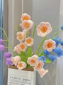 3Pcs Artificial Tulips Flowers,Knitting Crochet Flower Bouquet, Completed Handmade Tulips Bouquet For Home Decoration And Valentine's Day Birthday Wedding Home Party Decoration Gift