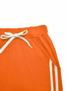 Summer Ladies' Sleeveless Striped Short-Sleeve Top And Pocketed Side Stripe Pants Jogging Suit Home Leisure Sports Outfit