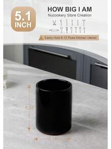 Utensil Holder, 6.4" Ceramic Kitchen Utensil Holder With Countertop-Protection Cork Bottom, Farmhouse Kitchen Decor For Counter (Black)