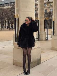 INDEFEIR 女士冬季新款时尚人造毛皮超大保暖外套，欧美风格