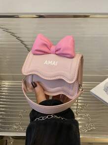 1pc Cute Western Style Bow Decor Chain Shoulder Bag, Fashionable Small Square Bag, Bowknot Accent, Stylish Chain Shoulder Crossbody Bag, Sweet Princess Style Handbag, Suitable For Teens Daily Shopping And Gatherings, Adorable Western Style Crossbody Bag - Bow Handbag - View 10