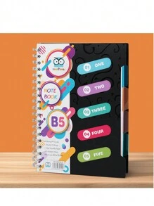 120 Page Spiral Notebook - Ultra Thick 5-Themed PP Separated Notebook With Color Cover - A5 Available In Four Colors