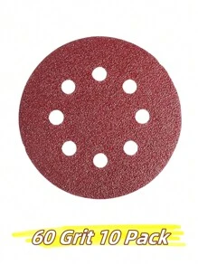 10pcs/160pcs 5-Inch Sanding Disc Hook And Loop Backing Sanding Pad Sandpaper Plate 8-Hole Red Sanding Disc With Coarse To Medium Grits, Suitable For 40/80/100/120/150/180/240/320/400/600 Grit Power Sanding Discs, 5 Inch 8 Hole Round Sanding Disc Tools