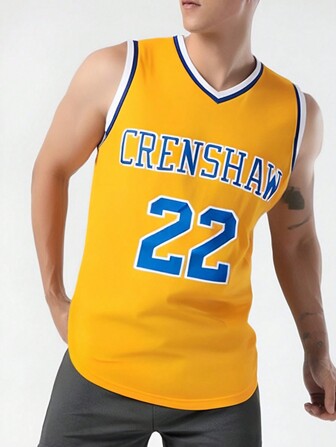 Men's #22 Embroidered Basketball Jersey Sports Style Crew Neck Tank Top With Slight Stretch Casual Daily Wear Party And Summer Sports Festive Top