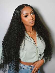Wear & Go 6x4 Transparent Lace Glueless Kinky Curly Wigs 180% 16-28 Inch Lace Closure Wigs Natural Black Pre-Plucked Pre-Cut High Density For Women