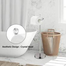 Toilet Paper Holder Stand With Crystal Head, Brushed Nickel Toilet Paper Holder Free Standing 24.4" H, Stand Up Toilet Paper Roll Holder For Bathroom, Floor Toilet Paper Storage - Brushed Nickel - View 2