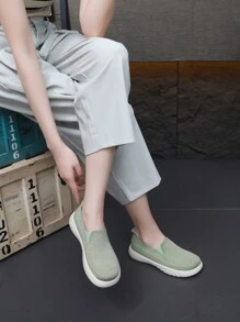 多色休闲百搭女士乐福鞋，透气聚氨酯防滑外底休闲鞋，时尚妈妈鞋 - 綠色 - 查看 4