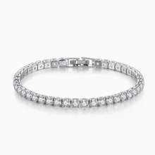 A Vintage Bohemian Style 925 Sterling Silver Tennis Bracelet Set With Sparkling Synthetic Zirconia, Perfect For Weddings, Banquets, Anniversaries, Valentine's Day Gifts, And Carnival Jewelry Accessories - Suitable For All Seasons - White - View 1