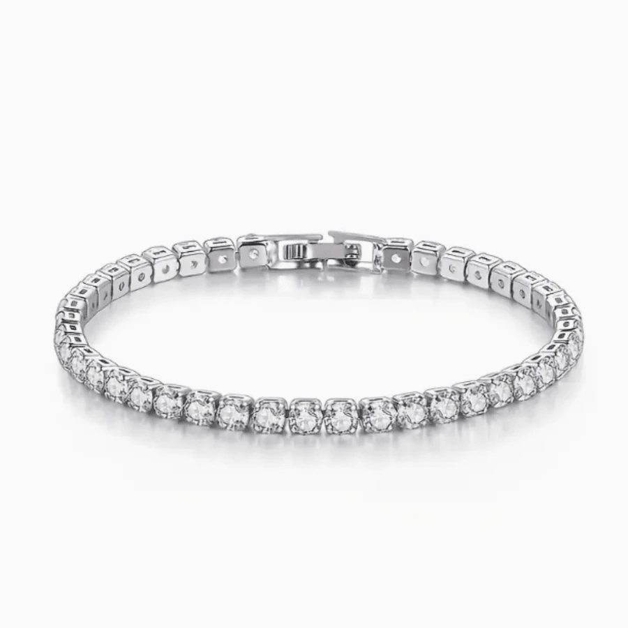 A Vintage Bohemian Style 925 Sterling Silver Tennis Bracelet Set With Sparkling Synthetic Zirconia, Perfect For Weddings, Banquets, Anniversaries, Valentine's Day Gifts, And Carnival Jewelry Accessories - Suitable For All Seasons - White - View 1