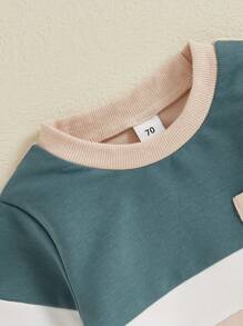 Toddler Boy Girl Fall Clothes Contrast Color Long Sleeve Sweatshirt Tops And Pants Set 2Pcs Cute Outfits - Blue - View 7