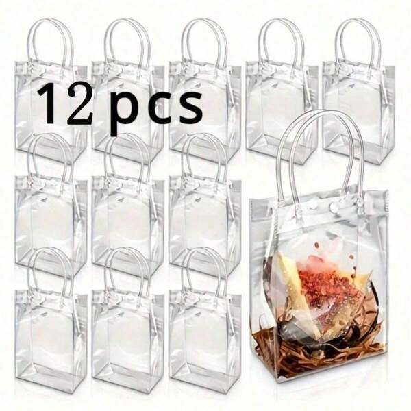 12 piezas/paquete, bolsas de tote para fiesta de vacaciones, bolsas de regalo, bolsas de tote transparentes reutilizables, bolsas de compras, bolsas de fiesta, bolsas de favor para fiesta de boda y cumpleaños, bolsas de tote para manualidades, bolsas de favor para fiesta