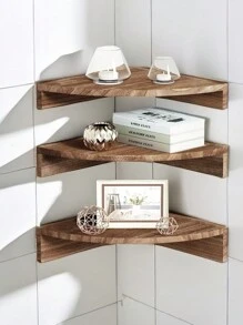 1 pieza Estante de pared de madera montado, estante flotante de esquina organizador de almacenamiento, decoración de habitación