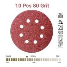 10pcs/160pcs 5-Inch Sanding Disc Hook And Loop Backing Sanding Pad Sandpaper Plate 8-Hole Red Sanding Disc With Coarse To Medium Grits, Suitable For 40/80/100/120/150/180/240/320/400/600 Grit Power Sanding Discs, 5 Inch 8 Hole Round Sanding Disc Tools