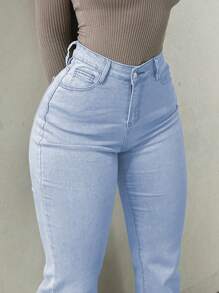 Fashion Back Pocket Embroidered Bow Decoration Skinny Flare Jeans