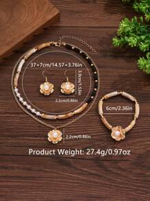 Blumen Charm doppelt geschichtetes Halskette & Ohrringe Blumen Armband Valentinstag Set