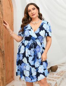 GoyRrbay Women's Plus Size Long Sleeve Dresses Wrap Drawstring V Neck High Waist Dress FlowyA Line Midi Dress
