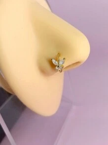 1pc Copper Alloy Nose Ring With Wave, Chevron, Butterfly, 5 Rhinestones Design, Delicate Rhinestone Nose Hoop Nose Piercing Jewelry, Fashionable Versatile Nose Ring For Women