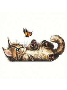 1pc Home Decorations Creative Wall Sticker, Cartoon Cat Butterfly Pattern Self-Adhesive Wall Stickers, Bedroom Entryway Living Room Porch Home Decoration Wall Stickers, Removable Stickers, Wall Decor Decals