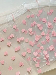 50pcs Self-Adhesive Plastic Bags With Heart Pattern, Anti-Pollution, Disposable, Multi-Purpose Gift Packaging Material - Ideal For Gifts And Birthday Presents!