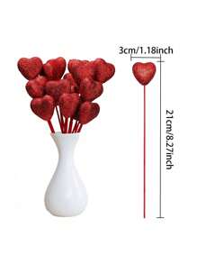 50PCS Valentine Glitter Foam Hearts Picks Sparkly Foam Hearts Stems Wooden Glitter Heart Picks Puffy Heart Picks Or Valentine Decorations And Flower Arrangements