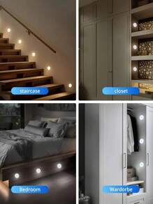 1 pieza/3 piezas/6 piezas Luces LED de gabinete USB con sensores de movimiento PIR, blanco/blanco cálido Luces nocturnas LED recargables, iluminación debajo del gabinete, iluminación debajo del mostrador para cocina, luz de armario, luces debajo del gabinete activadas por movimiento, tiras magnéticas adhesivas adecuadas para armarios, gabinetes, escaleras y dormitorios