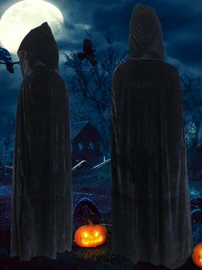 Unisex Women/Men Velvet Cloak, Casual Solid Hooded Vampire Cape For Halloween Party