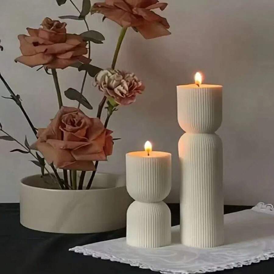 条纹美学几何装饰蜡烛，婚礼，婚礼装饰，几何浮雕柱形蜡烛，香薰蜡烛，适合家居装饰，摄影道具