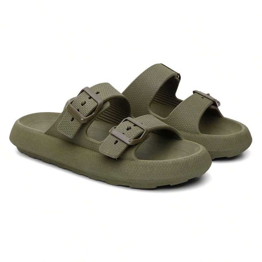 Men's Cloud Flip Flops Slide Sandal Two Straps Comfortable Birken Buckle - 軍綠色 - 查看 1