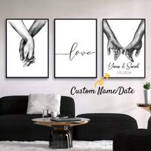 3件套，定制无框帆布海报 - 定制姓名墙画，黑白爱与手图案墙饰，帆布墙画，房间装饰，家居装饰，节日装饰，卧室装饰，客厅装饰，玄关装饰，背景装饰，墙面装饰，客厅家居装饰 - 彩色 - 查看 11