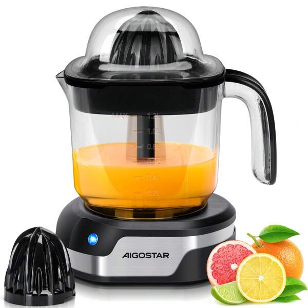 1 st. Sinaasappelsapcentrifuge, sapcentrifuge met twee richtingen, afneembaar ontwerp met filter, sapcentrifugekoppen in 2 maten, grote capaciteit van 1200 ml, 40 W, Aigostar, voor sinaasappels, grapefruit en citroenen