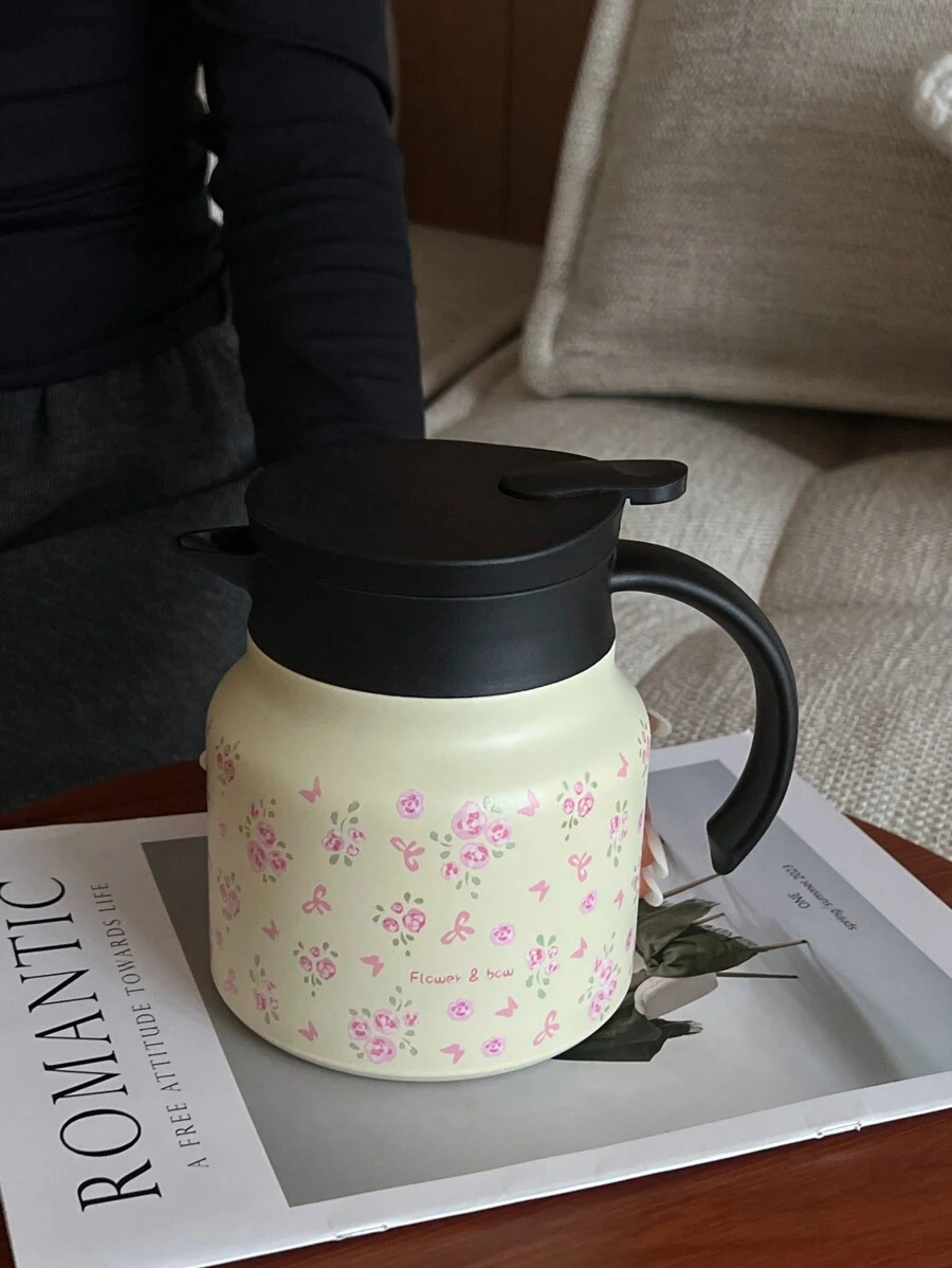 1pc 800ml Butterfly Floral Pattern Stainless Steel Double Wall Insulated Coffee Pot, Thermal Carafe, Tea Pot, Tumbler, Flat Bottom Cup, Travel Mug, Suitable For Office, Restaurant, Outdoor, School, Home And More, Great Gift For Christmas, Valentine's Day, Mother's Day, Back To School, Birthday Back To School