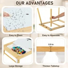 Children's Sensory Table With Stool, Kids Activity Table With 2 Storage Bins & 2 Pen Holders & Paper Roll, Multifunction Toddler Table For Play Study Dining Reading Arts Crafts, Wood