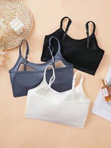 3PCS Women's Solid Color One-Piece Adjustable Shoulder Strap Is Comfortable, And There Is No Steel Ring With Its Own Chest Pad, Tube Top Underwear, Sports Sleep Bra Vest Underwear.