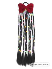 1pc Lovely Girl Braided Ponytail Hair Extensions With Elastic Rubber Band Synthetic Handmade Beaded Ponytail Hairpiece With Bow , Detachable & Reusable Ideal For Gift Hair Accessories