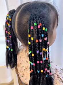 1pc Lovely Girl Braided Ponytail Hair Extensions With Elastic Rubber Band Synthetic Handmade Beaded Ponytail Hairpiece With Bow , Detachable & Reusable Ideal For Gift Hair Accessories