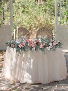 Pink Artificial Eucalyptus Garland With Flowers 6FT, Table Runner Decor Arch Backdrop Head Table Decorations For Wedding Sweetheart Table Centerpieces Rehearsal Dinner Bridal Shower Decoration Party Favors Room Decor Bride