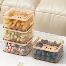 WORTHBUY Caja de almacenamiento de alimentos cuadrada de plástico con tapa, caja sellada reutilizable a prueba de humedad para bocadillos, frutos secos y caramelos, con diseño de dibujos animados transparente, apta para la cocina, la sala de estar y la oficina