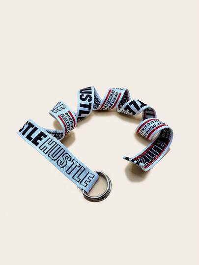 1pc Men's Belt With English Print Webbing, Retro Fashion Streetwear Korean Style Casual Canvas Belt, Personality Decoration For Jeans, Versatile Double Ring Buckle Unisex Student Canvas Belt