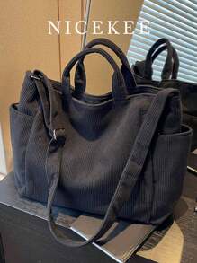Bolso de hombro de unicolor versátil y sencillo para mujer, bolso tipo hobo de pana casual con múltiples bolsillos de gran capacidad, bolso de cubo cruzado, bolso de saco vintage para viajes al aire libre, trabajo y compras, puede contener iPad